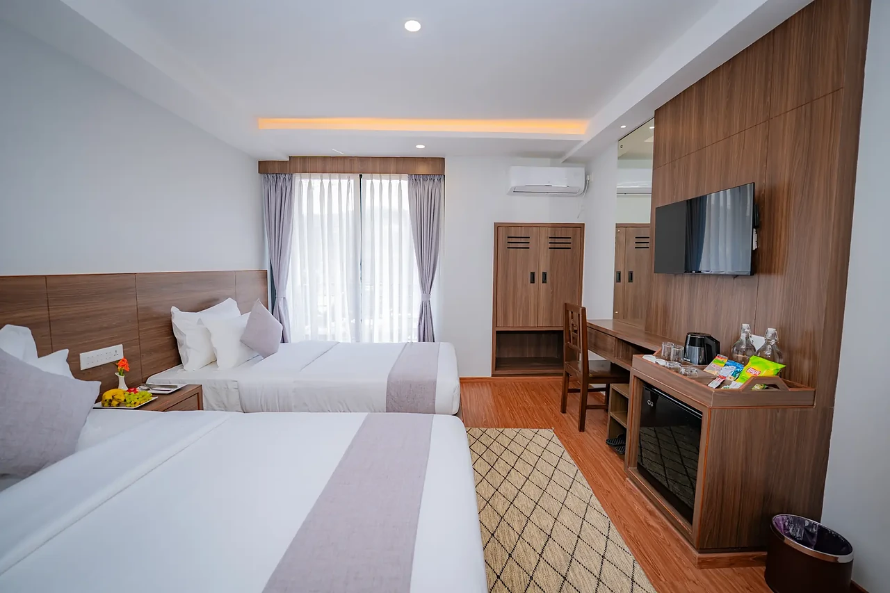 Family-friendly Premium Room with walnut furnishings