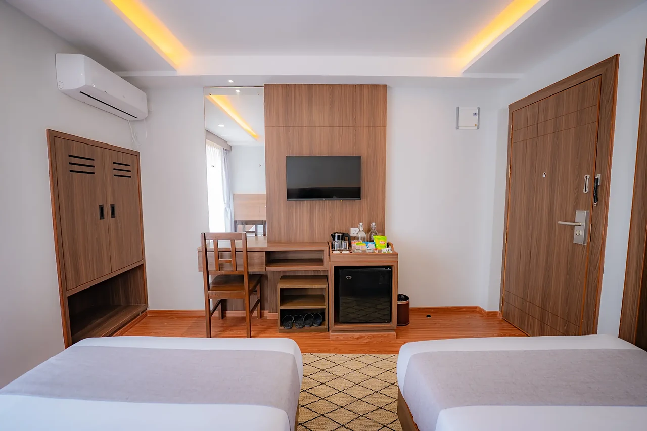 Premium Room desk, TV and wardrobe in walnut finish